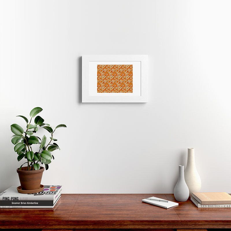 70s retro vintage daisies, flowers, orange, peach Framed Art Print