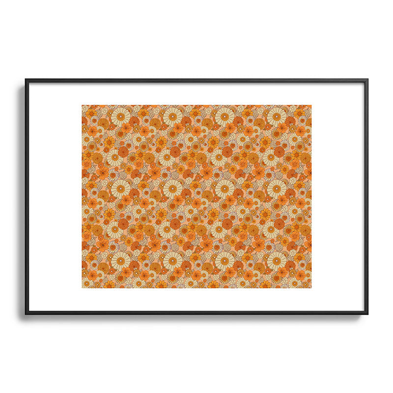 70s retro vintage daisies, flowers, orange, peach Framed Art Print