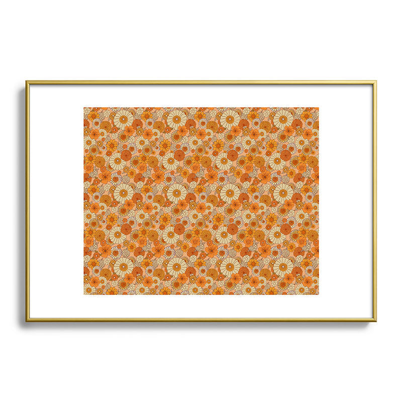 70s retro vintage daisies, flowers, orange, peach Framed Art Print