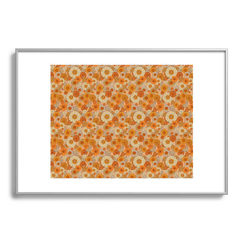70s retro vintage daisies, flowers, orange, peach Framed Art Print