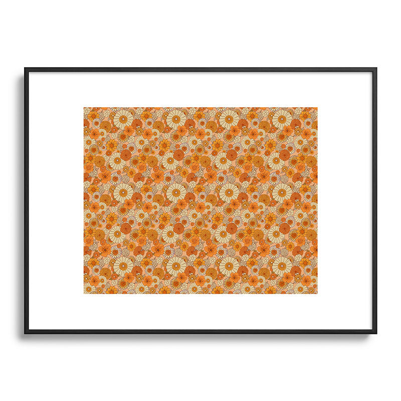 70s retro vintage daisies, flowers, orange, peach Framed Art Print