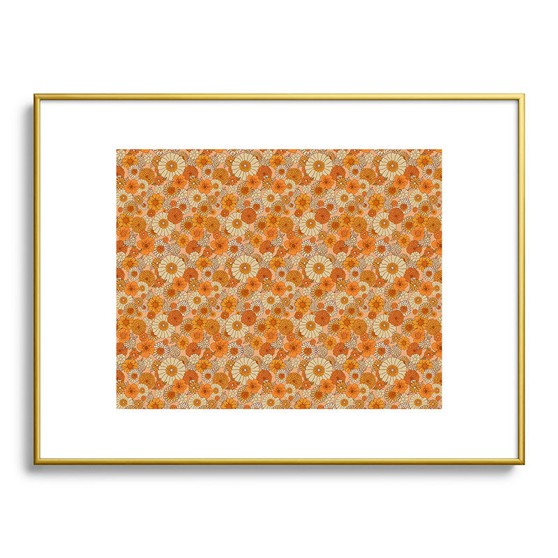 70s retro vintage daisies, flowers, orange, peach Framed Art Print