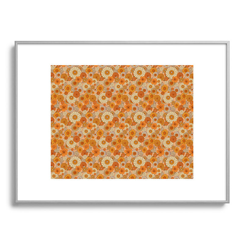 70s retro vintage daisies, flowers, orange, peach Framed Art Print