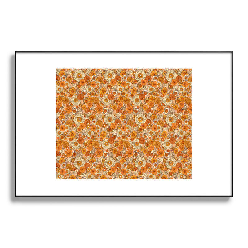 70s retro vintage daisies, flowers, orange, peach Framed Art Print