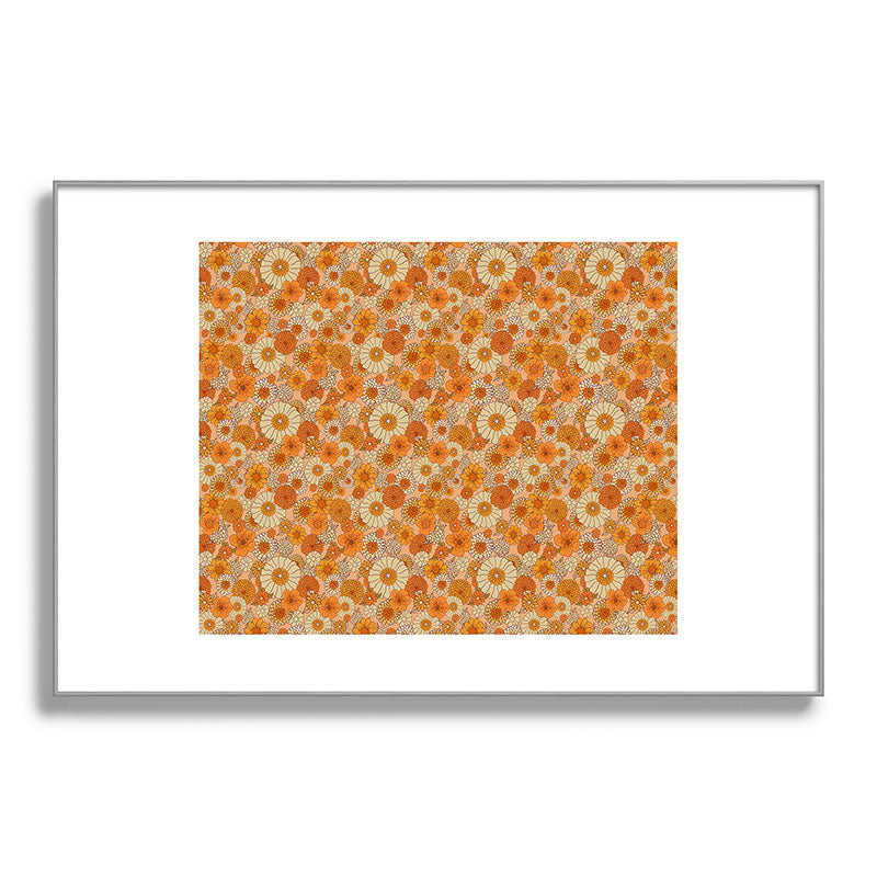 70s retro vintage daisies, flowers, orange, peach Framed Art Print
