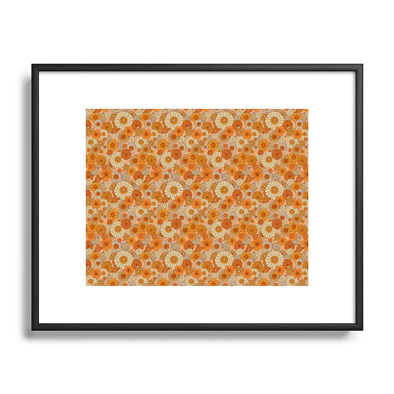 70s retro vintage daisies, flowers, orange, peach Framed Art Print