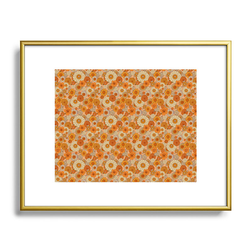 70s retro vintage daisies, flowers, orange, peach Framed Art Print