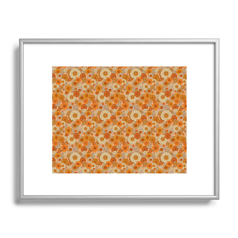 70s retro vintage daisies, flowers, orange, peach Framed Art Print