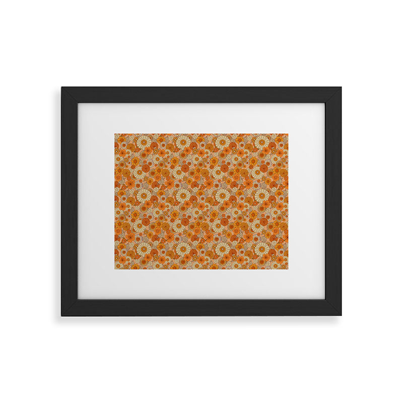 70s retro vintage daisies, flowers, orange, peach Framed Art Print