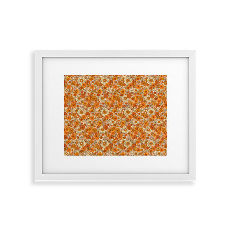 70s retro vintage daisies, flowers, orange, peach Framed Art Print
