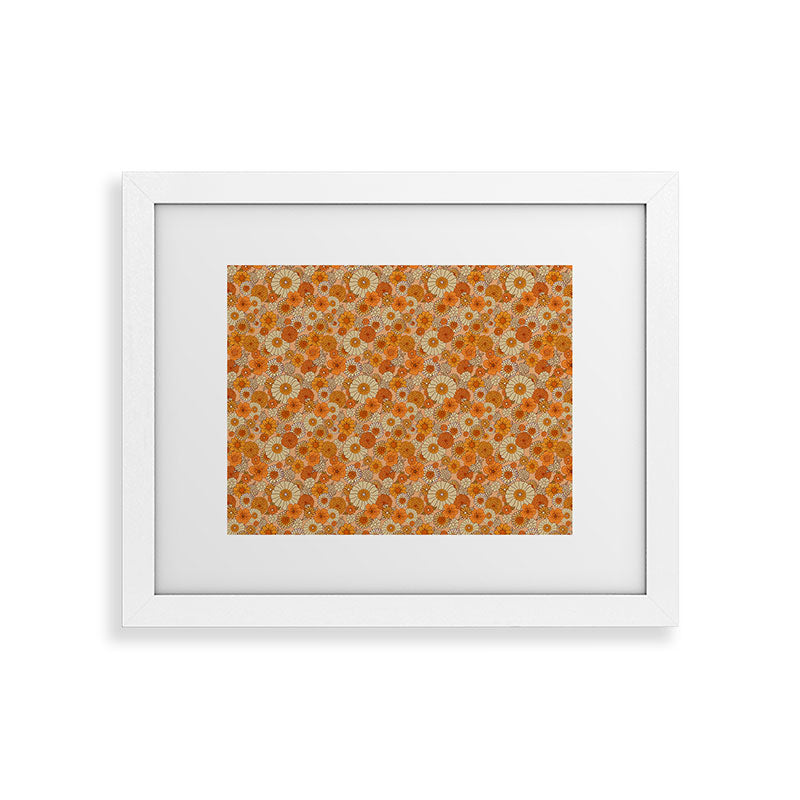 70s retro vintage daisies, flowers, orange, peach Framed Art Print