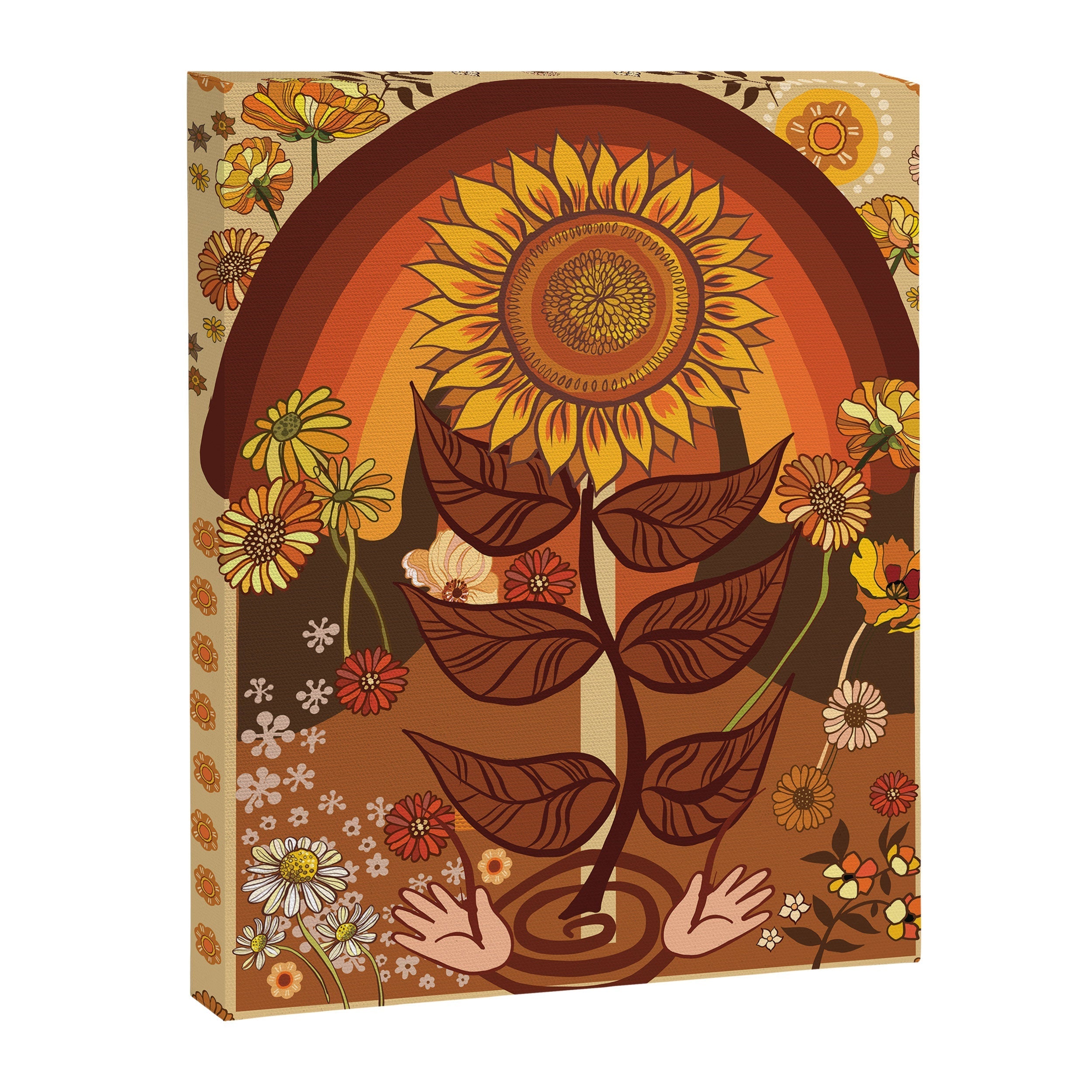 70s, Sunflower, retro, rainbow, warm colors, 60s, boho Canvas Print