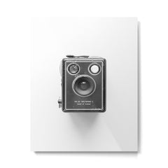 A Kodak Brownie analog vintage camera on a white background  Retro photography in black and white Metal Print