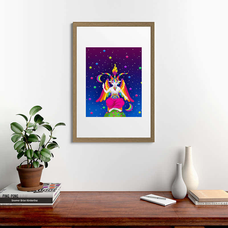 1997 Neon Rainbow Baphomet Framed Art Print