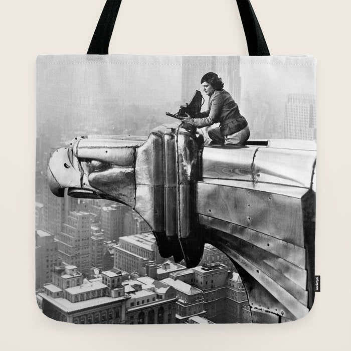 1930 Margaret Bourke-White atop of the world New York City skyline black and white photograph Tote Bag
