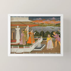 A blindfolded suitor is brought before a princess; verso/ scrolling floral vines 1755 Fayzullah Indian Miniature Painting  Mini Art Print