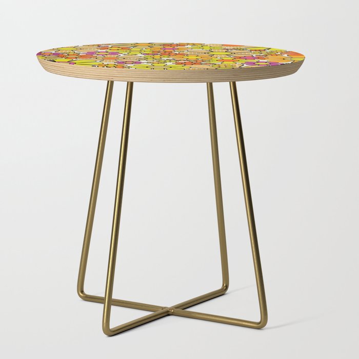 70s Retro Flowers Gingham Floral Pattern Orange Yellow Cream Side Table