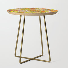 70s Retro Flowers Gingham Floral Pattern Orange Yellow Cream Side Table