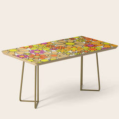70s Retro Flowers Gingham Floral Pattern Orange Yellow Cream Coffee Table
