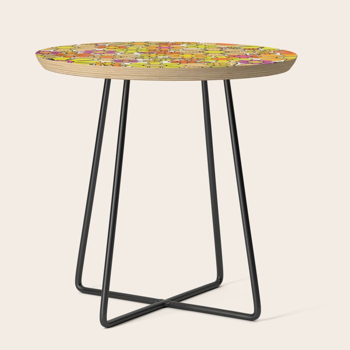70s Retro Flowers Gingham Floral Pattern Orange Yellow Cream Side Table