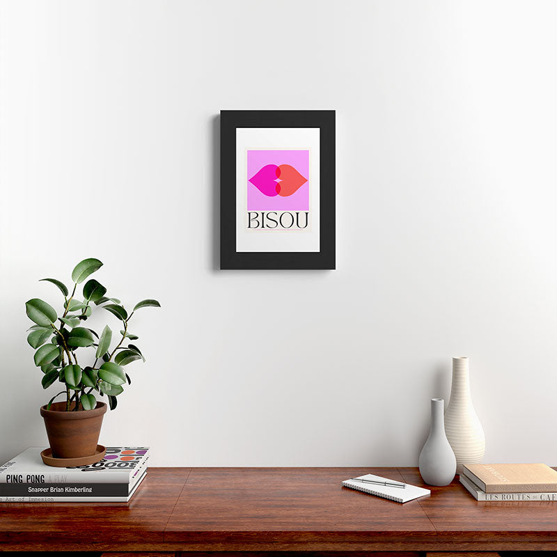 BISOU' Vibrant Minimal French Love kiss Art Framed Art Print