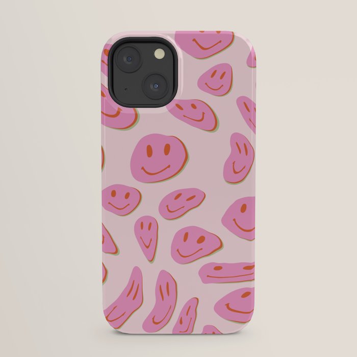 70s retro pink smiles pattern  iPhone Case