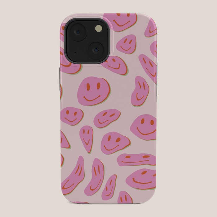 70s retro pink smiles pattern  iPhone Case
