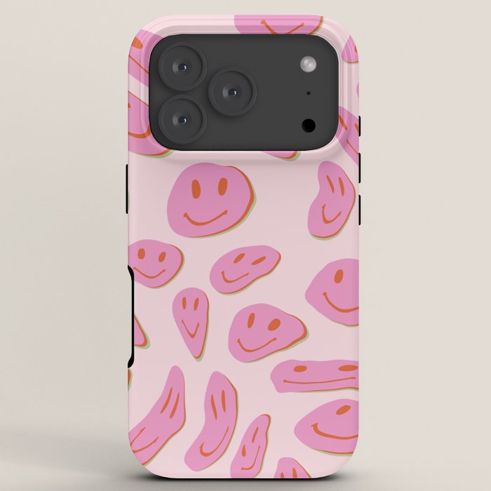70s retro pink smiles pattern  iPhone Case