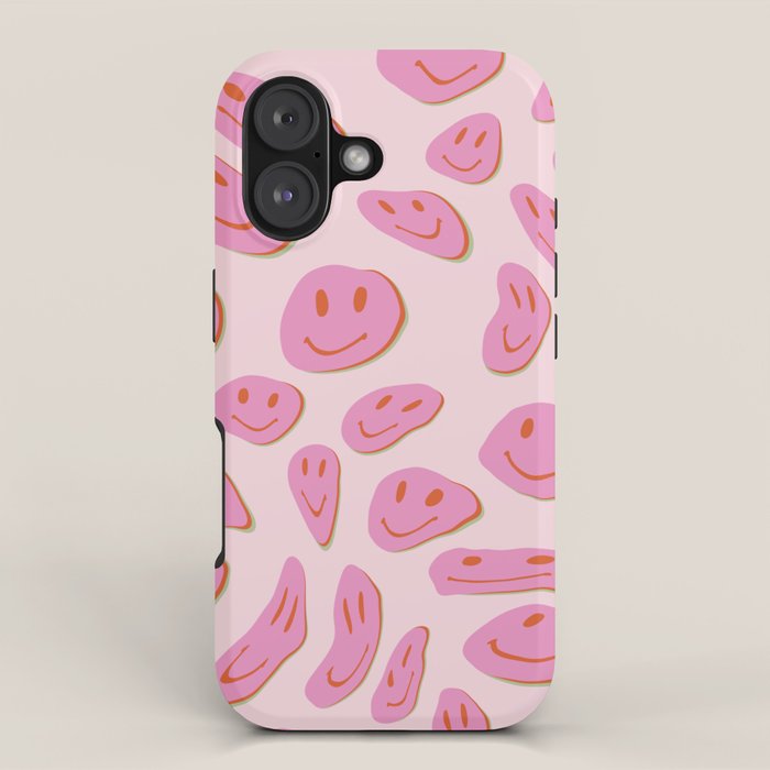 70s retro pink smiles pattern  iPhone Case