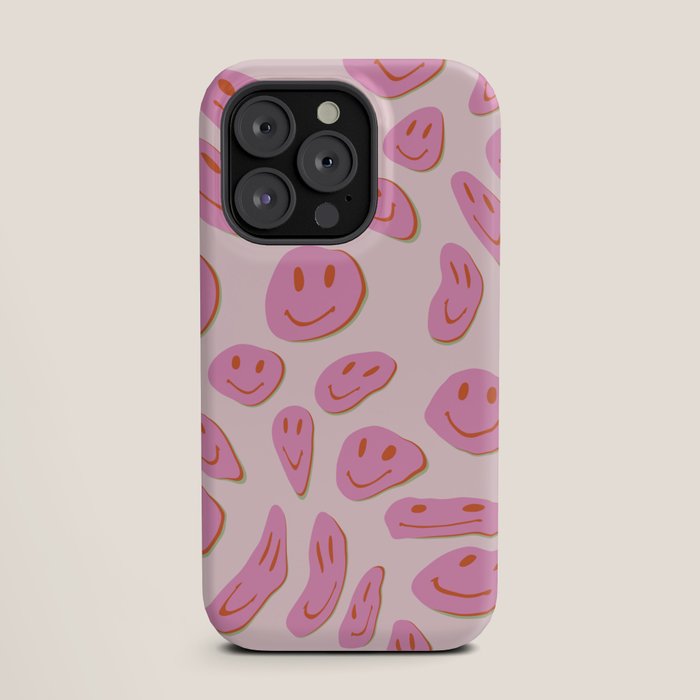 70s retro pink smiles pattern  iPhone Case