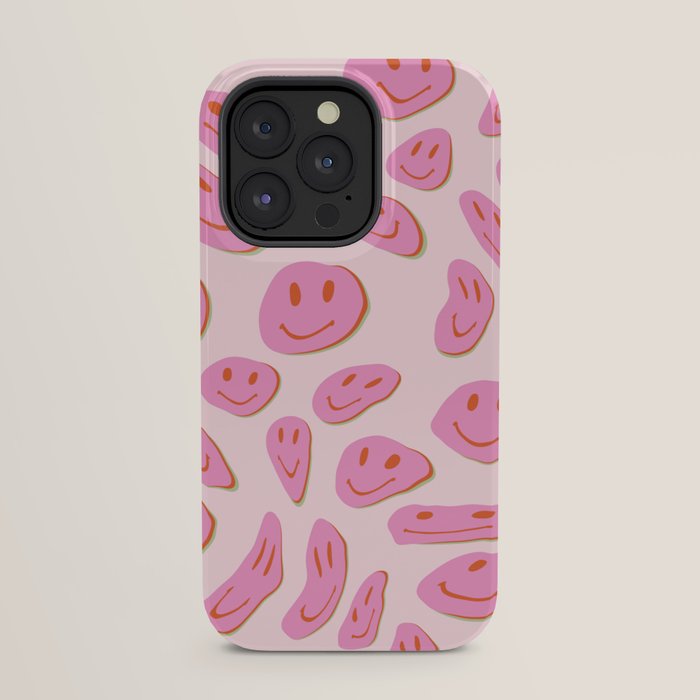 70s retro pink smiles pattern  iPhone Case