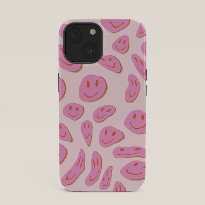 70s retro pink smiles pattern  iPhone Case