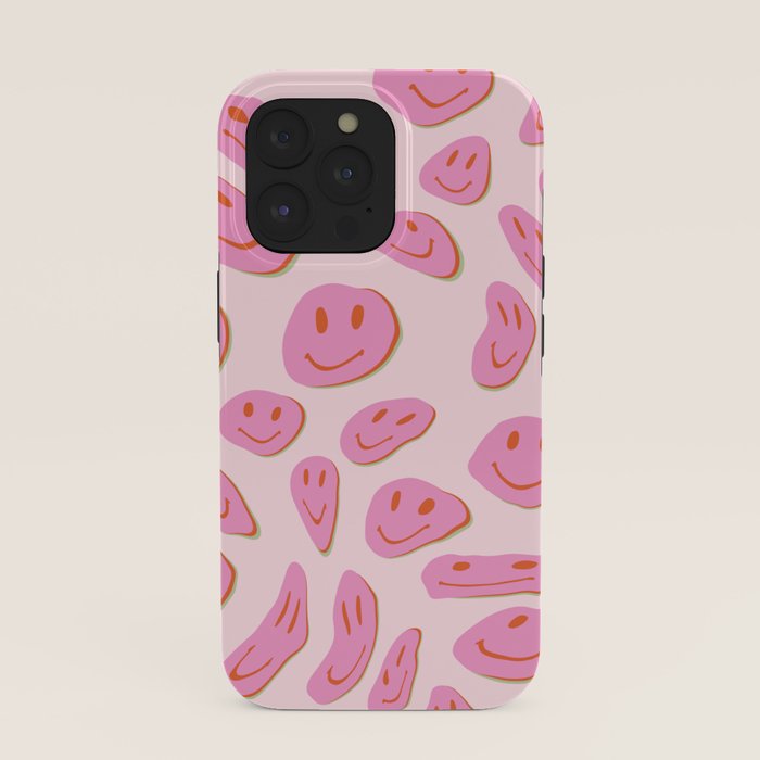 70s retro pink smiles pattern  iPhone Case