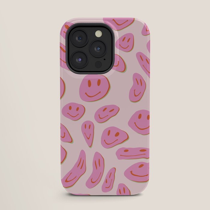 70s retro pink smiles pattern  iPhone Case