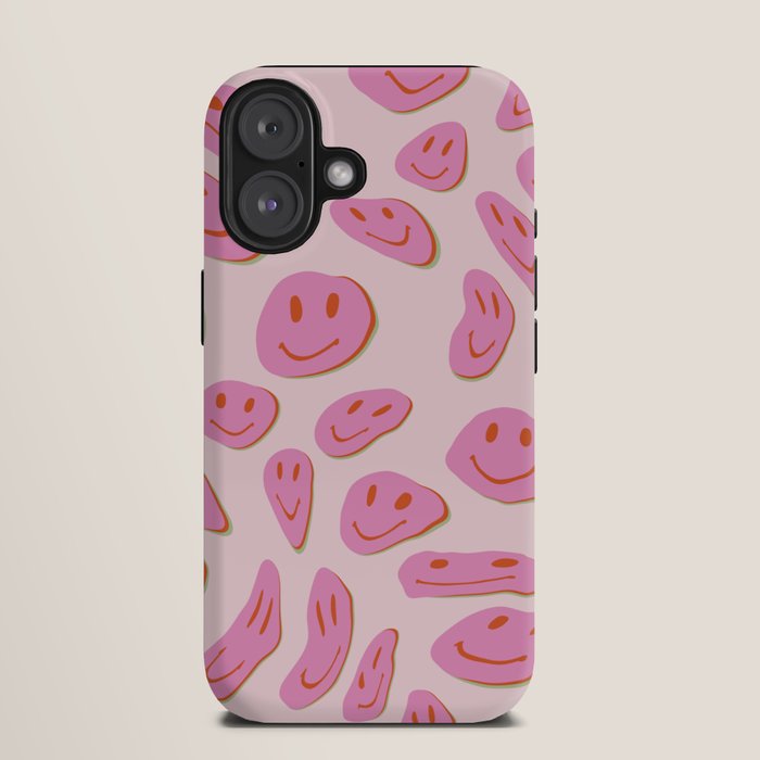 70s retro pink smiles pattern  iPhone Case