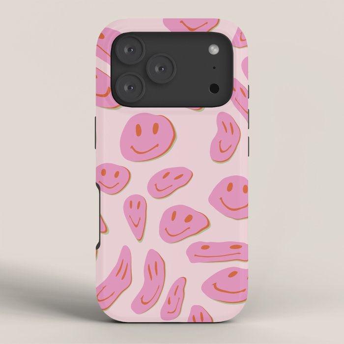 70s retro pink smiles pattern  iPhone Case