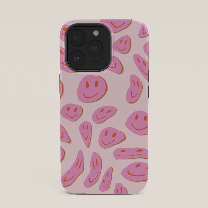 70s retro pink smiles pattern  iPhone Case