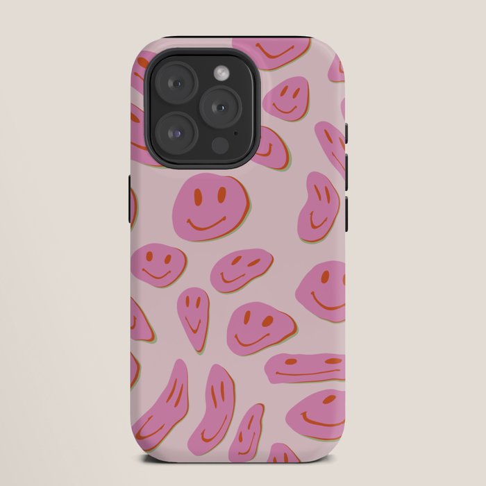 70s retro pink smiles pattern  iPhone Case