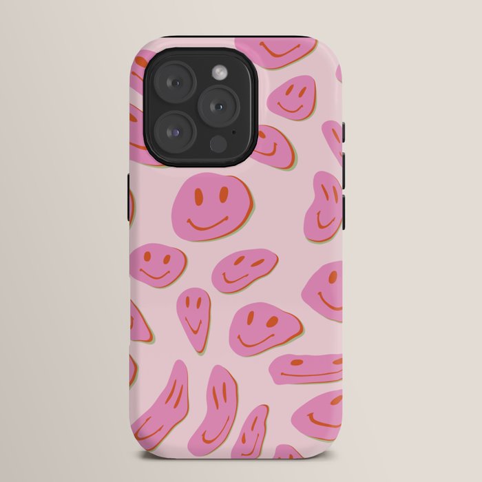 70s retro pink smiles pattern  iPhone Case