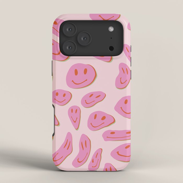 70s retro pink smiles pattern  iPhone Case