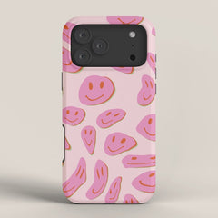 70s retro pink smiles pattern  iPhone Case