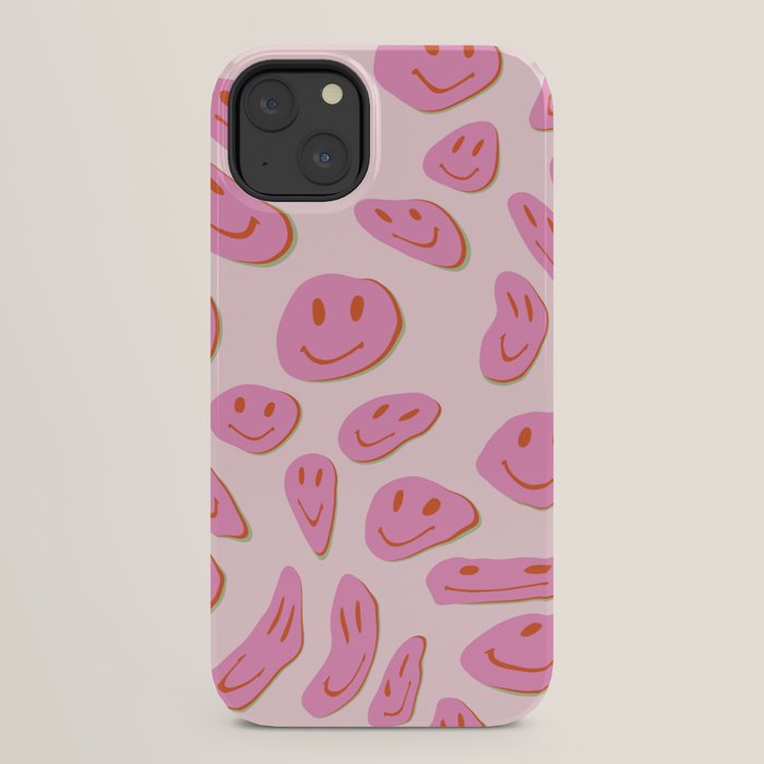 70s retro pink smiles pattern  iPhone Case