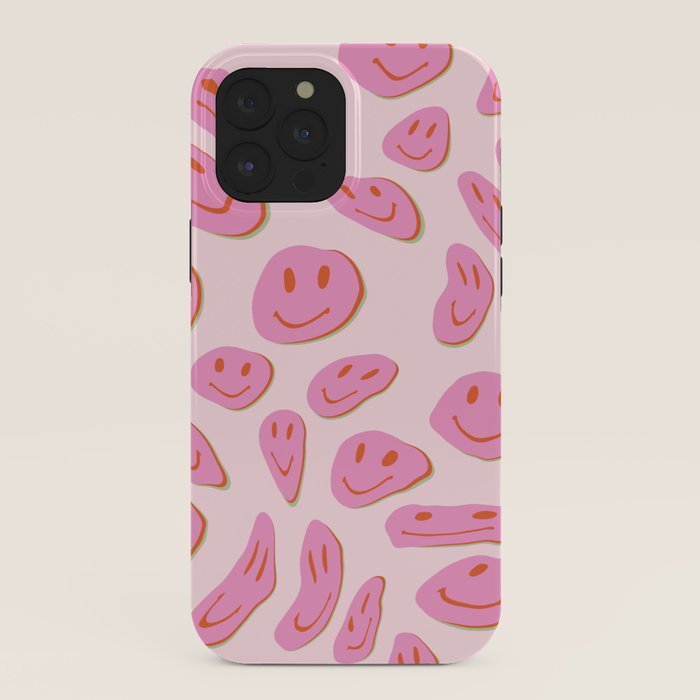 70s retro pink smiles pattern  iPhone Case
