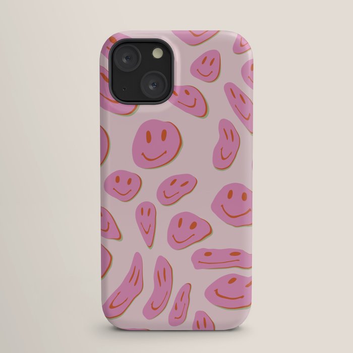 70s retro pink smiles pattern  iPhone Case
