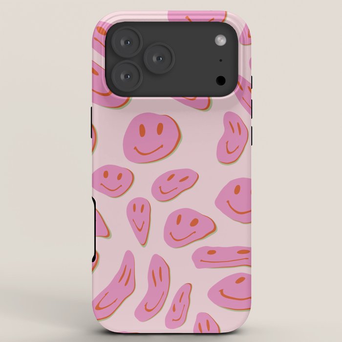70s retro pink smiles pattern  iPhone Case