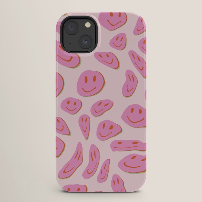 70s retro pink smiles pattern  iPhone Case