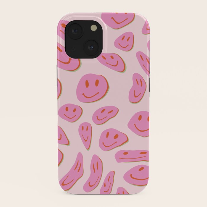 70s retro pink smiles pattern  iPhone Case