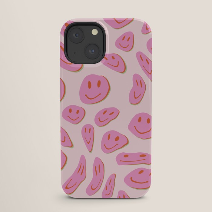 70s retro pink smiles pattern  iPhone Case
