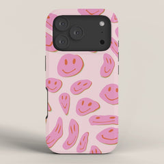 70s retro pink smiles pattern  iPhone Case
