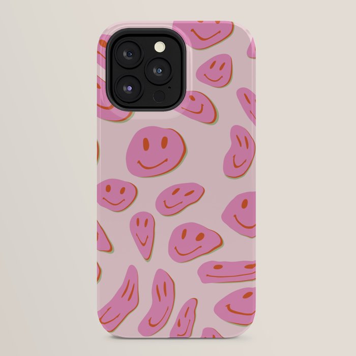 70s retro pink smiles pattern  iPhone Case